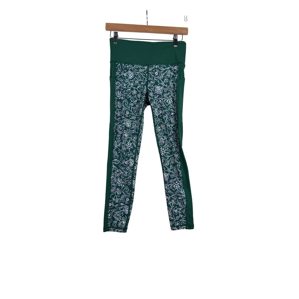 Athleta Floral Print‎ High Rise Leggings size Small Green/White
